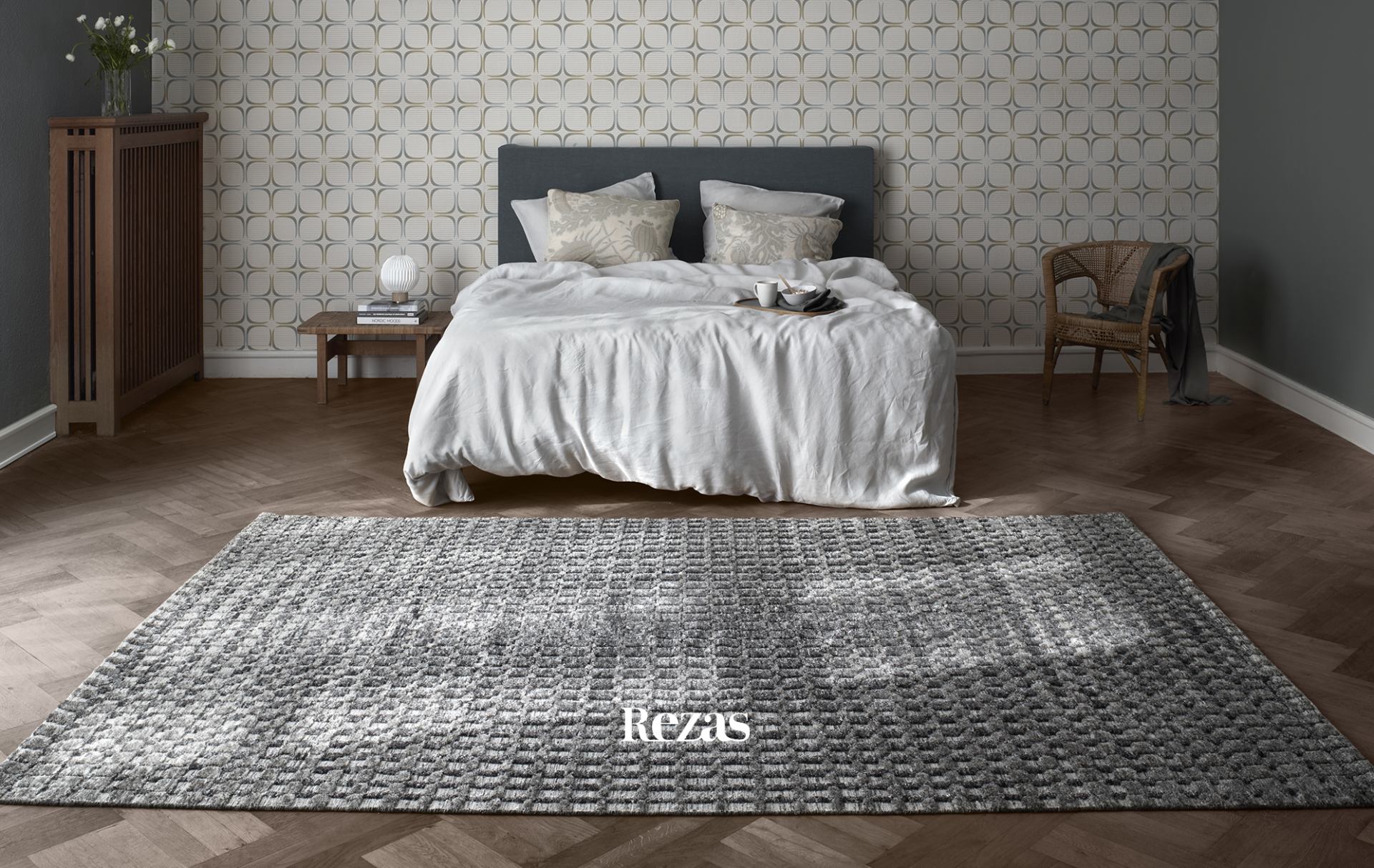 DYWAN Landscape Cliff Charcoal szary, nowoczesny, tkany ręcznie, elegancki