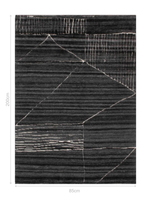 DYWAN Landscape Fields Charcoal czarny, nowoczesny, tkany ręcznie 85x200 cm, wymiary