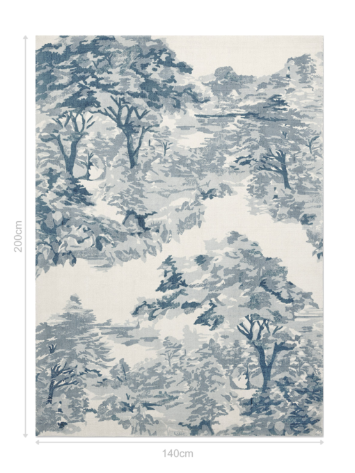 DYWAN Landscape Toile Light Blue niebieski, tkany ręcznie, drukowany wzór, nowoczesny 140x200 cm, wymiary