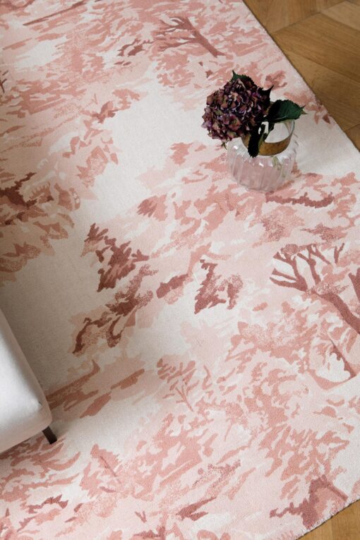 DYWAN Landscape Toile Light Pink różowy, tkany ręcznie, drukowany wzór, nowoczesny, piękny