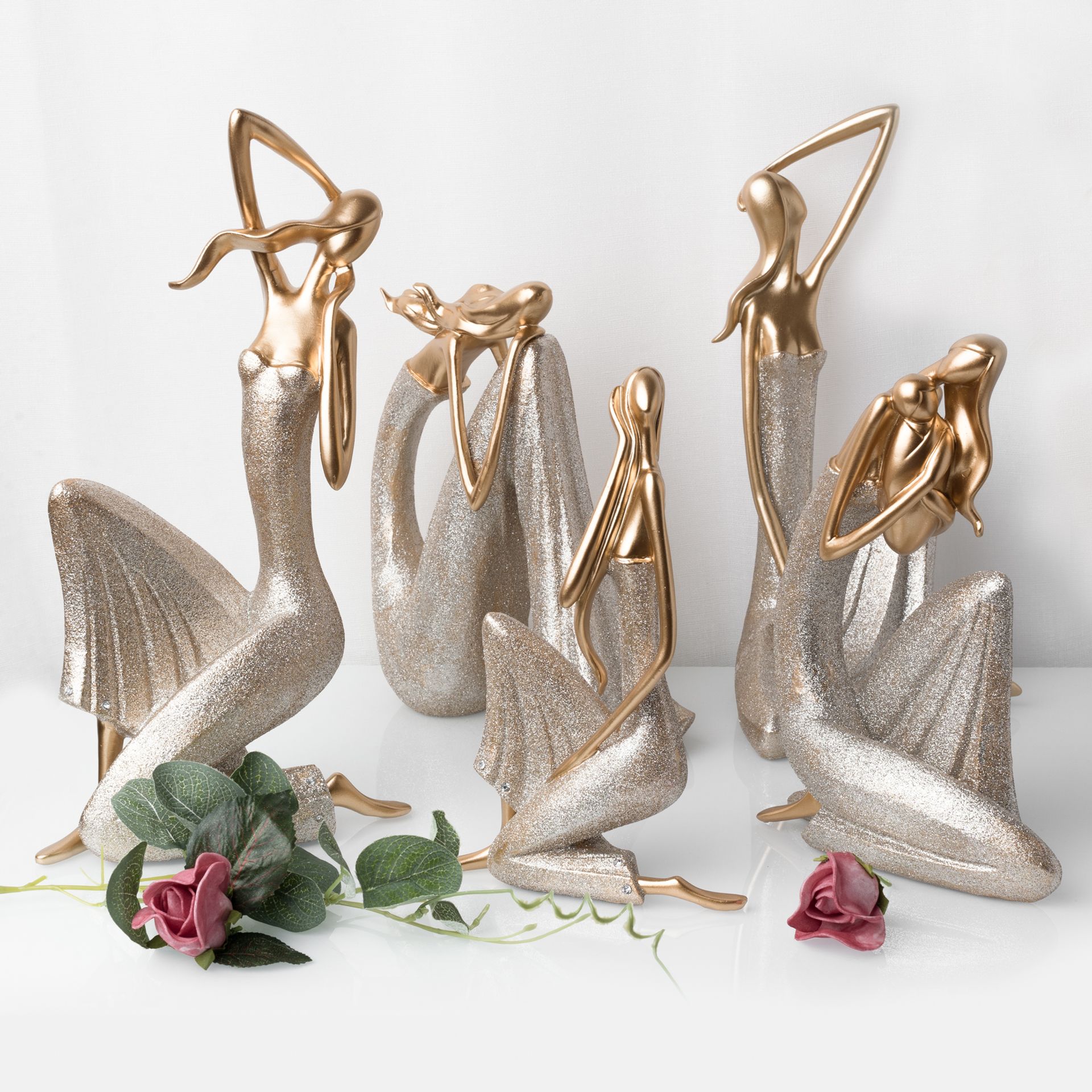 FIGURKA klęczącej kobiety, złote wykończenie, styl glamour, elegancka FIGURKA klęczącej kobiety, złote wykończenie, styl glamour, elegancka