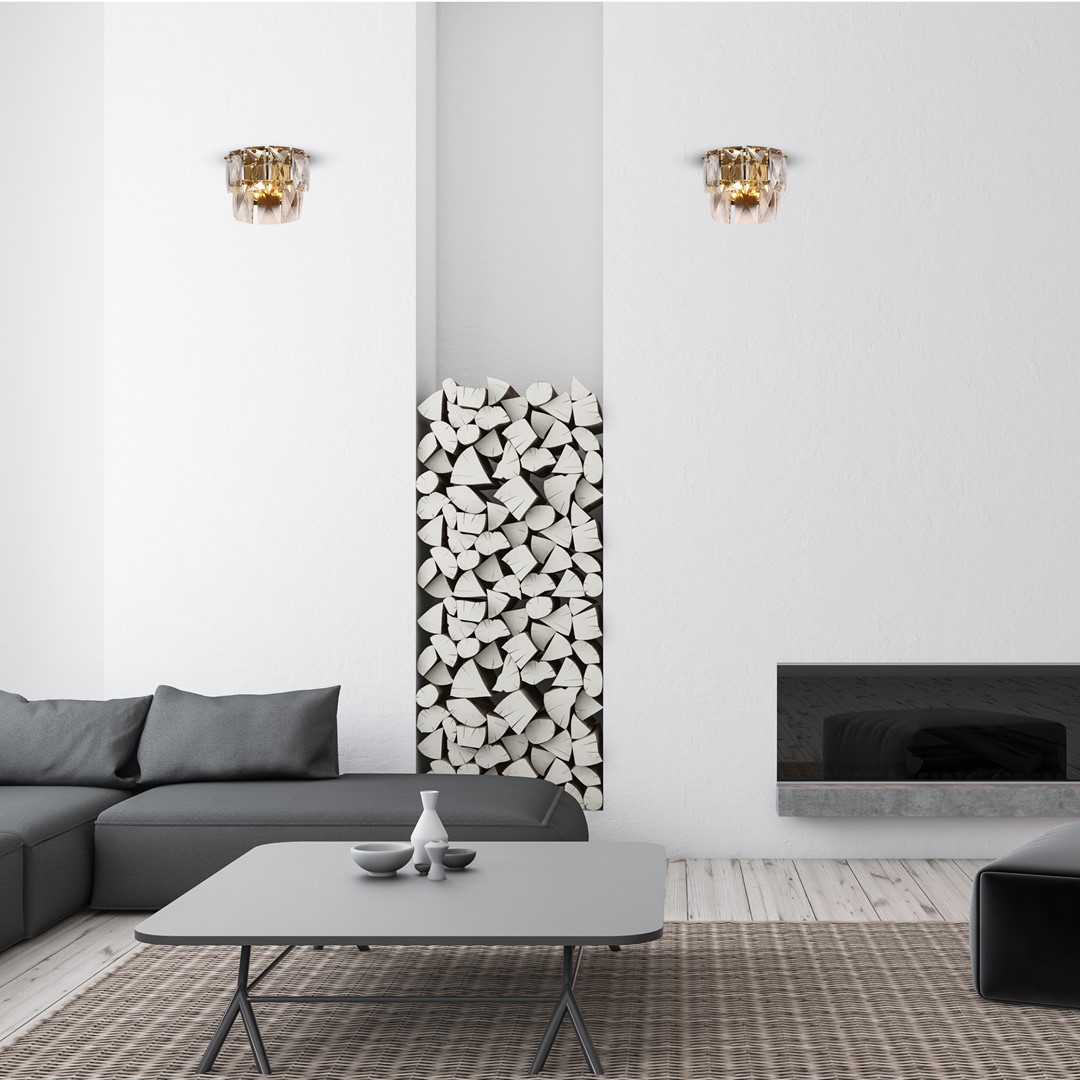 KINKIET Chelsea Gold kryształowa, złote metalowe elementy, styl glamour, elegancki