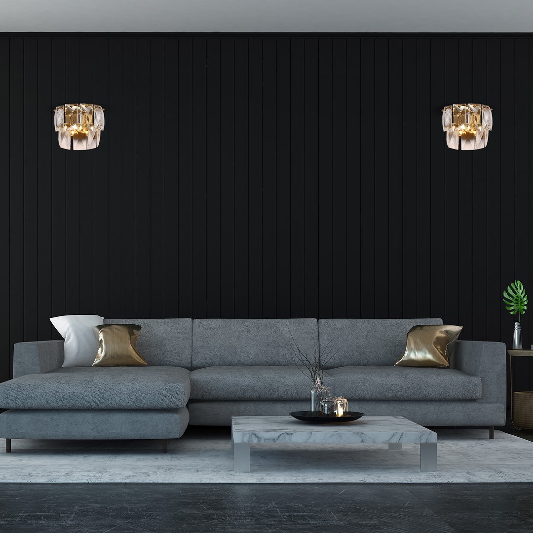 KINKIET Chelsea Gold kryształowa, złote metalowe elementy, styl glamour, piękny