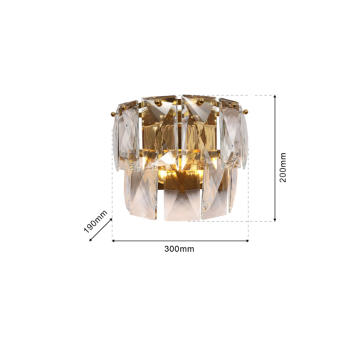 KINKIET Chelsea Gold kryształowa, złote metalowe elementy, styl glamour, wymiary
