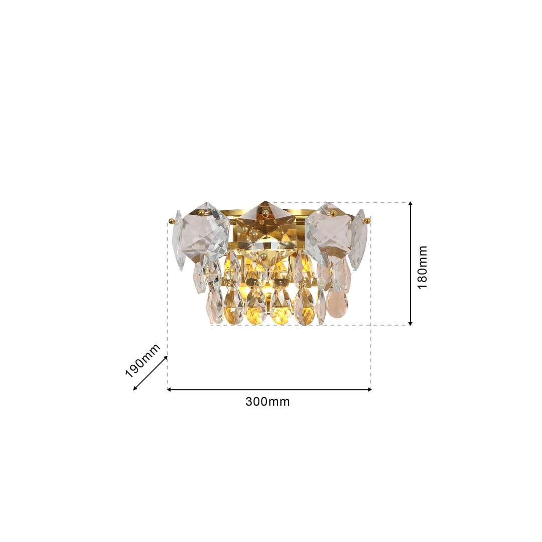 KINKIET Selena Gold kryształowo-metalowy, złote elementy, wytworny, oryginalny, wymiary KINKIET Selena Gold kryształowo-metalowy, złote elementy, wytworny, oryginalny, wymiary