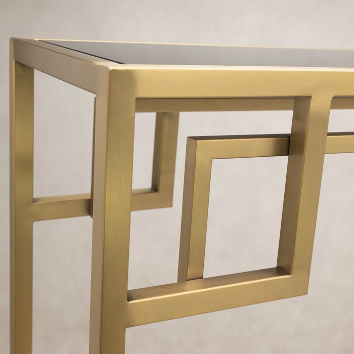 KONSOLA Astoria mosiężno czarna z półką, styl glamour, elegancka