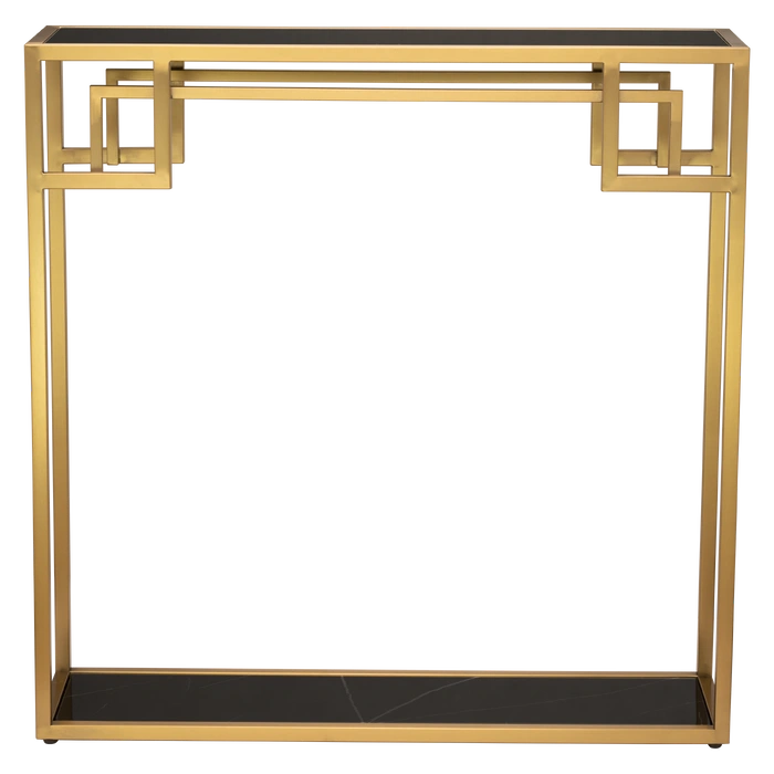 KONSOLA Astoria mosiężno czarna z półką, styl glamour, piękna