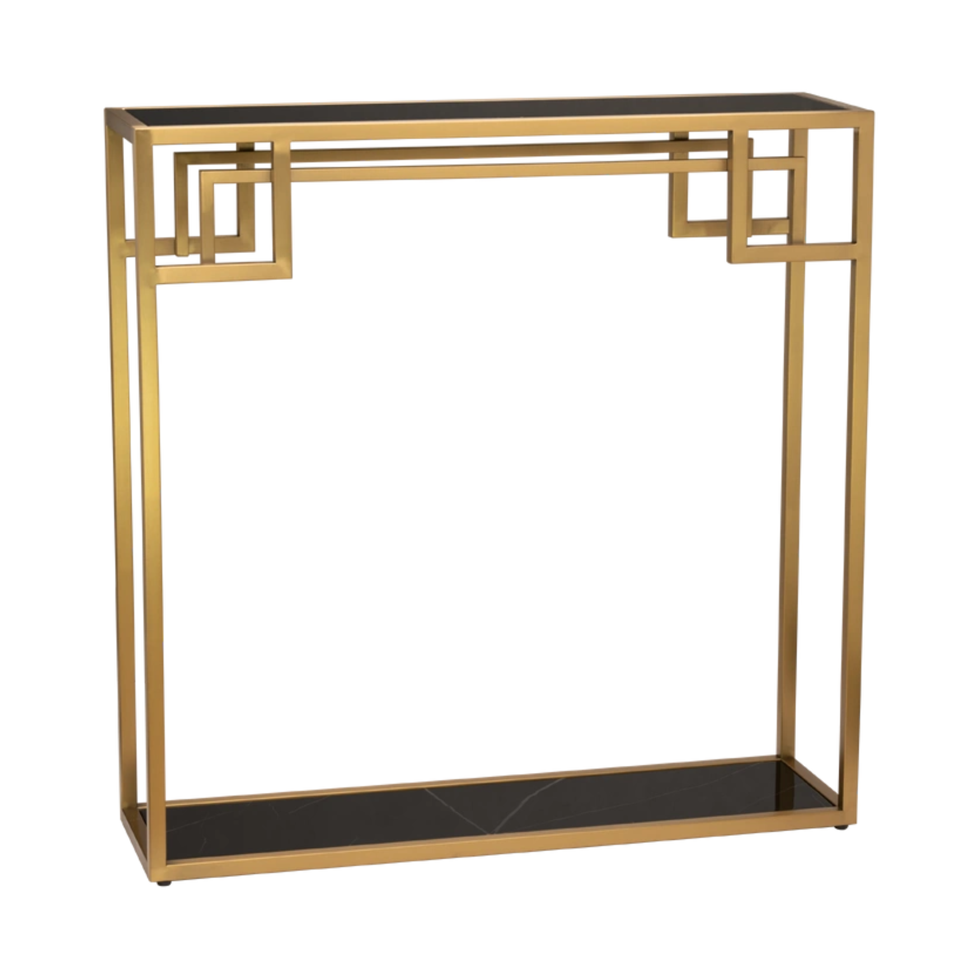 KONSOLA Astoria mosiężno czarna z półką, styl glamour
