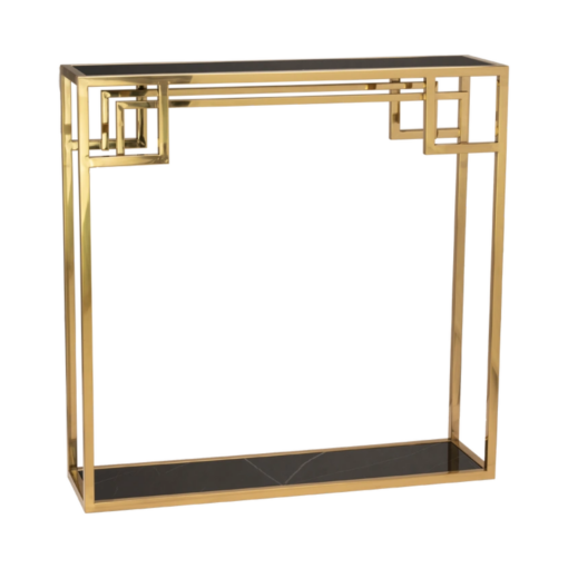 KONSOLA Astoria złoto czarna z półką, styl glamour