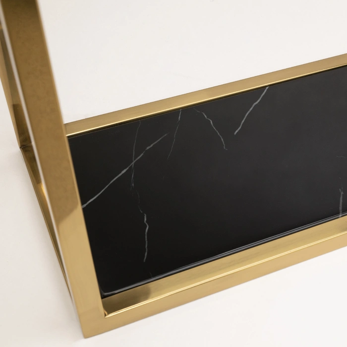 KONSOLA Astoria złoto czarna z półką, styl glamour, wąska KONSOLA Astoria złoto czarna z półką, styl glamour, wąska