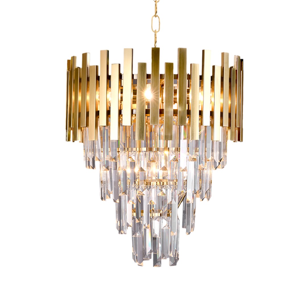 LAMPA WISZĄCA Aspen II Gold, złota rama, kryształowy abażur, piękna, klasyczna LAMPA WISZĄCA Aspen II Gold, złota rama, kryształowy abażur, piękna, klasyczna