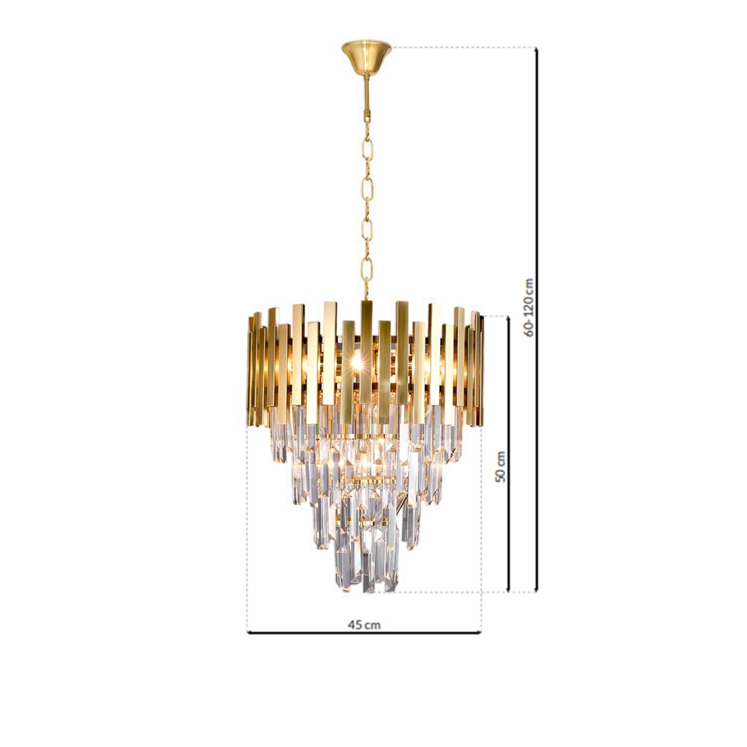 LAMPA WISZĄCA Aspen II Gold, złota rama, kryształowy abażur, piękna, wymiary LAMPA WISZĄCA Aspen II Gold, złota rama, kryształowy abażur, piękna, wymiary