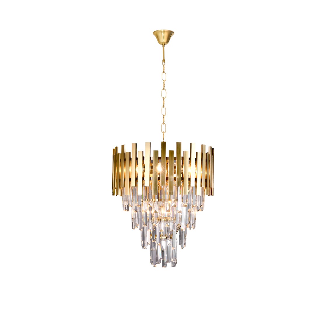 LAMPA WISZĄCA Aspen II Gold, złota rama, kryształowy abażur, piękna LAMPA WISZĄCA Aspen II Gold, złota rama, kryształowy abażur, piękna