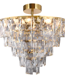 LAMPA WISZĄCA Chelsea Gold, kryształowy abażur, złota rama, piękna, styl glamour