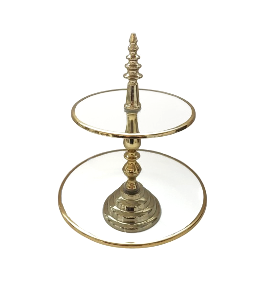 PATERA dwupiętrowa, szklana, złote, metalowe elementy, wyjątkowa