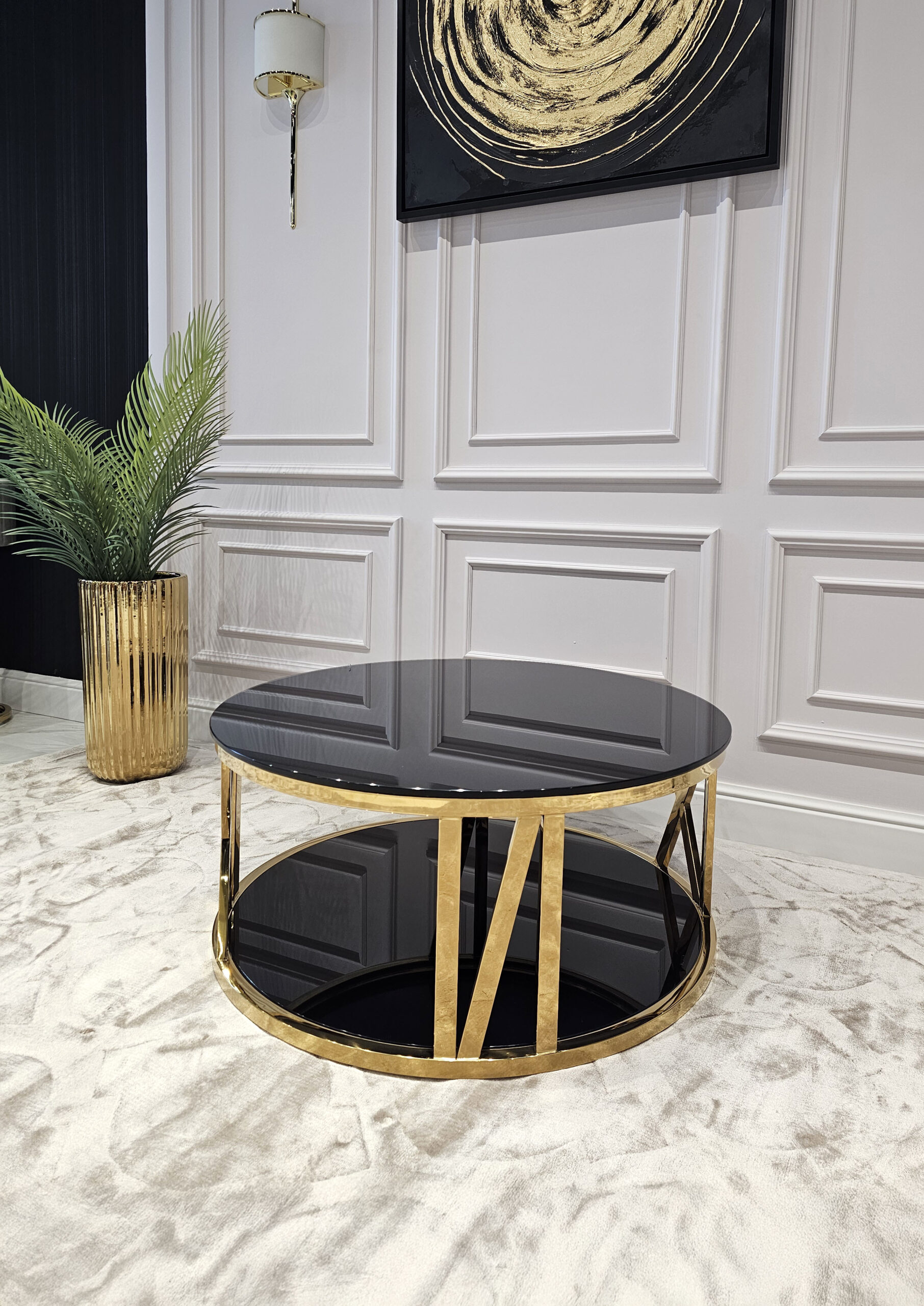 STOLIK KAWOWY Eterno złoty, metalowo-szklany, styl glamour STOLIK KAWOWY Eterno złoty, metalowo-szklany, styl glamour