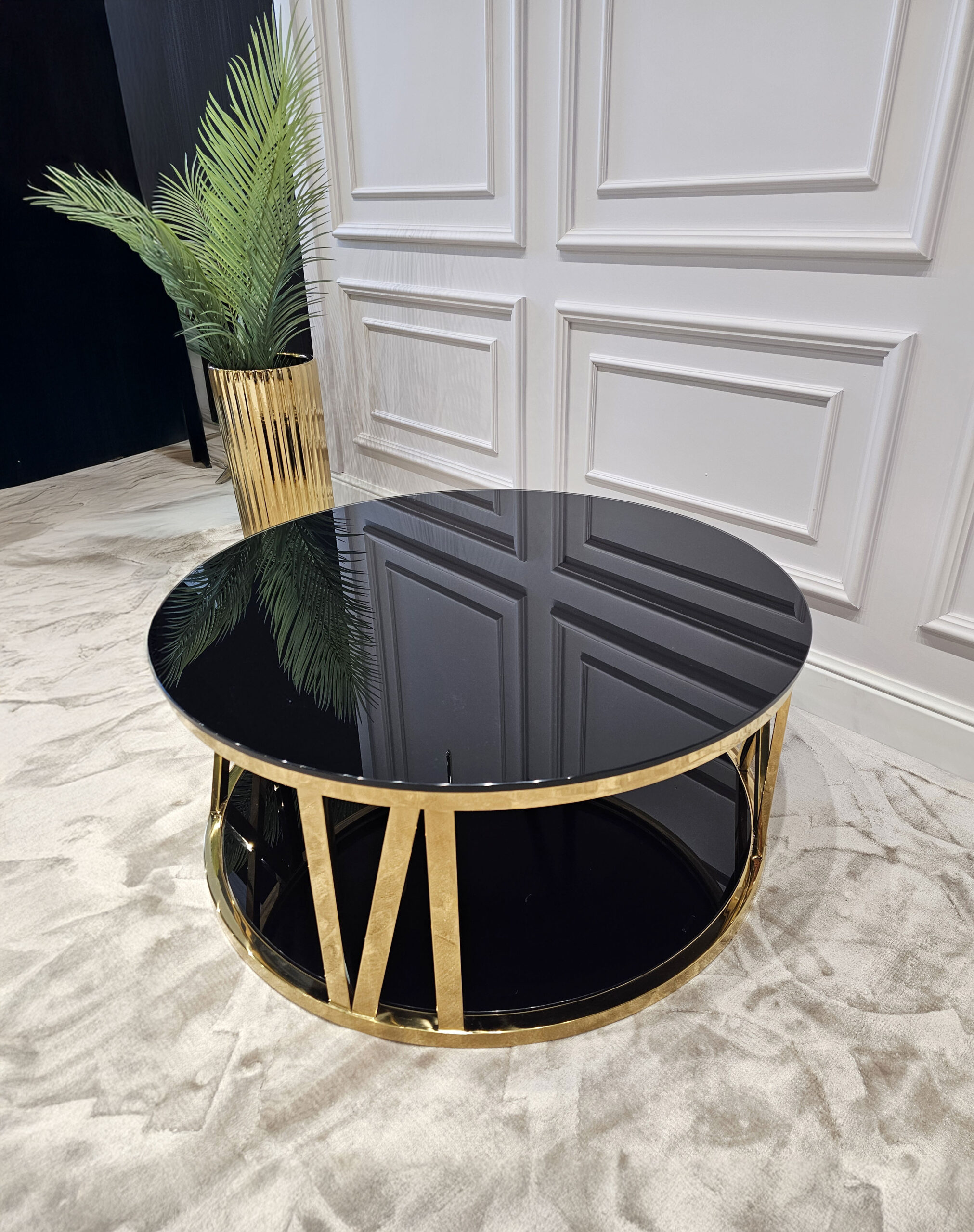 STOLIK KAWOWY Eterno złoty, metalowo-szklany, styl glamour, ekskluzywny STOLIK KAWOWY Eterno złoty, metalowo-szklany, styl glamour, ekskluzywny