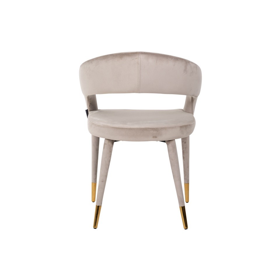 KRZESŁO Gia beżowe, złote akcenty, owalne oparcie, styl glamour, ekskluzywne