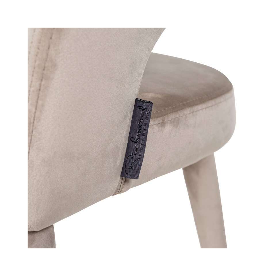 KRZESŁO Gia beżowe, złote akcenty, owalne oparcie, styl glamour, jadalniane