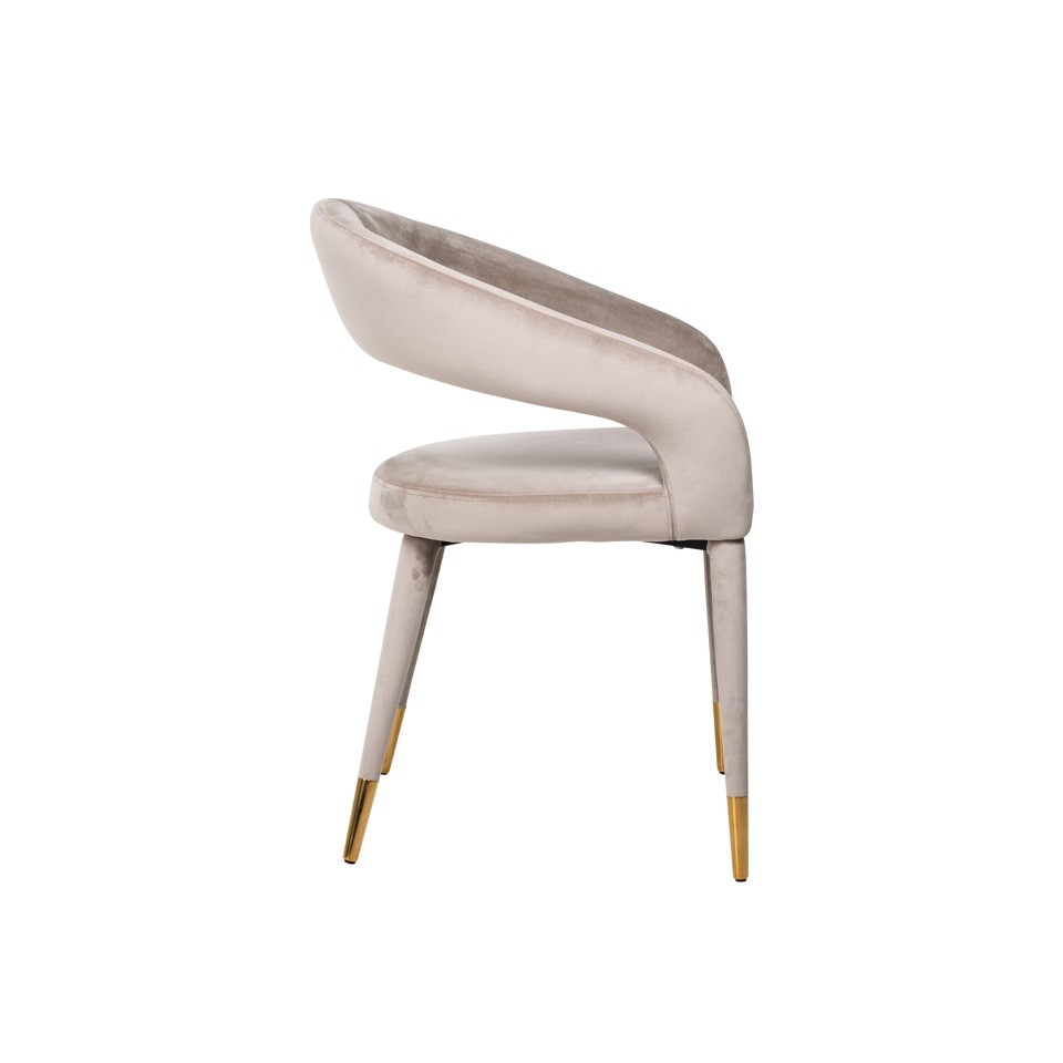 KRZESŁO Gia beżowe, złote akcenty, owalne oparcie, styl glamour, piękne