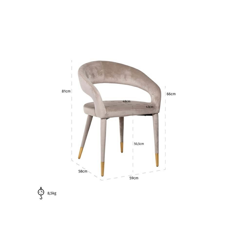 KRZESŁO Gia beżowe, złote akcenty, owalne oparcie, styl glamour, wymiary