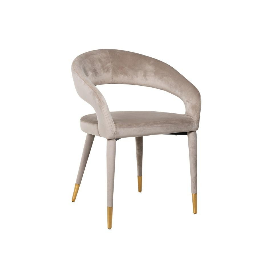 KRZESŁO Gia beżowe, złote akcenty, owalne oparcie, styl glamour