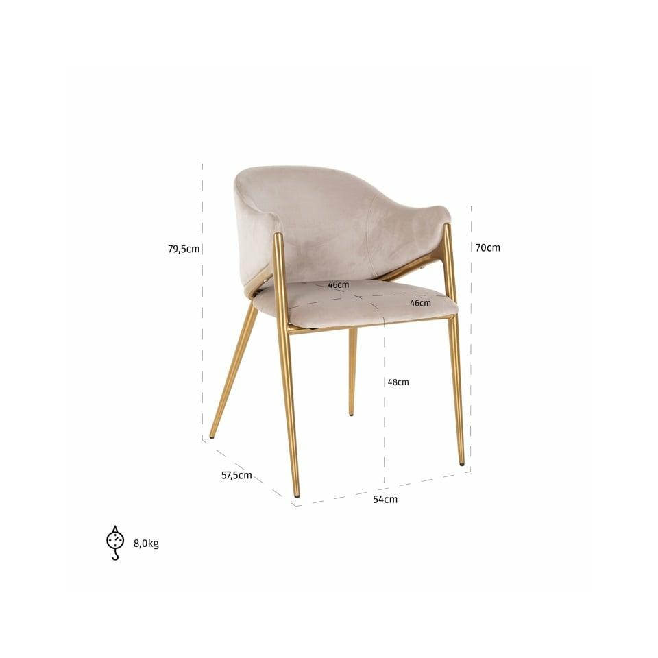 KRZESŁO Gwen beżowe, welurowe siedzisko, złoty stelaż, eleganckie, wymiary KRZESŁO Gwen beżowe, welurowe siedzisko, złoty stelaż, eleganckie, wymiary