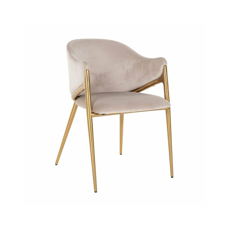 KRZESŁO Gwen beżowe, welurowe siedzisko, złoty stelaż, eleganckie KRZESŁO Gwen beżowe, welurowe siedzisko, złoty stelaż, eleganckie