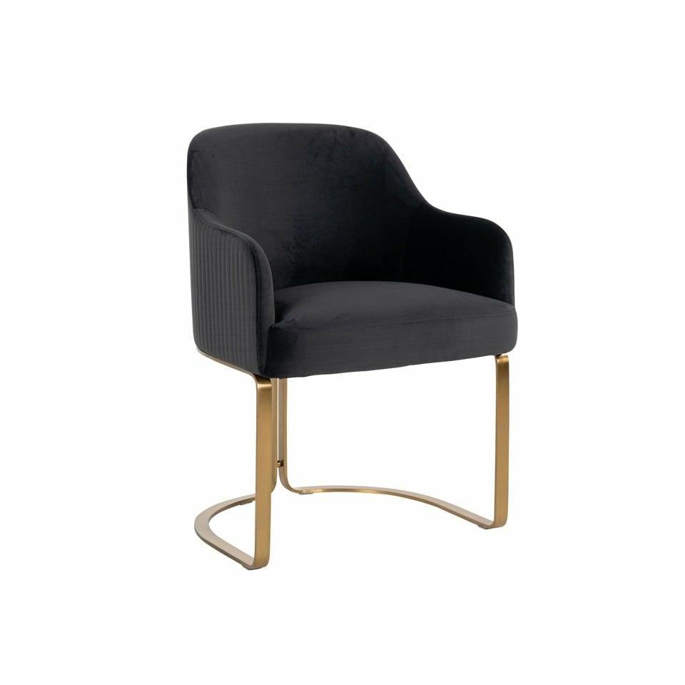 KRZESŁO Hadley czarne, welurowe siedzisko, złota podstawa, styl glamour