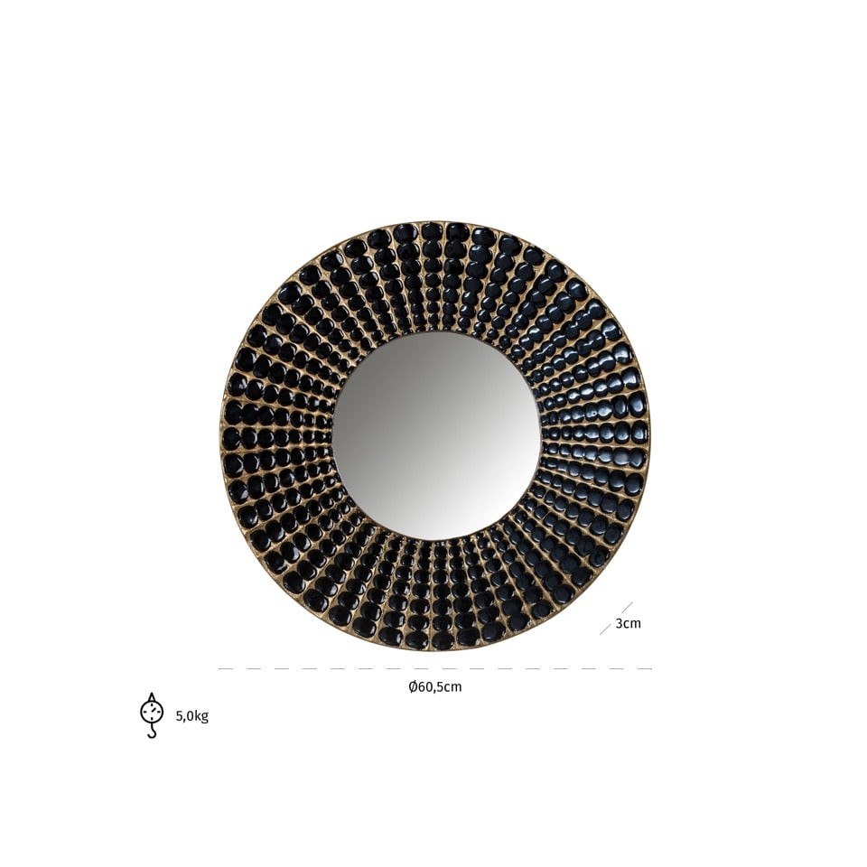 LUSTRO ŚCIENNE Lynde czarn, okrągłe, piękna, dekoracyjna rama, wymiary