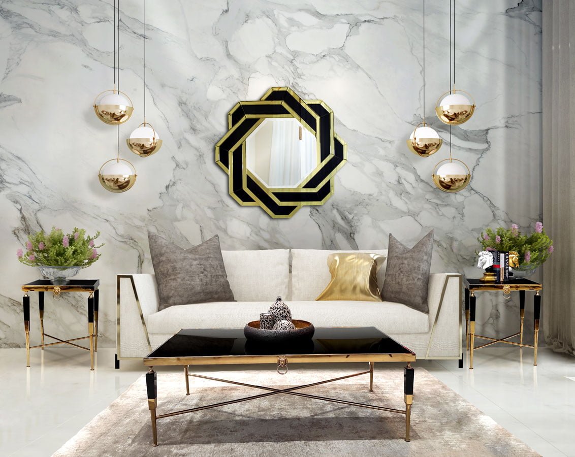 LUSTRO ŚCIENNE glamour, czarno-złote, geometryczna rama, wyjątkowe LUSTRO ŚCIENNE glamour, czarno-złote, geometryczna rama, wyjątkowe