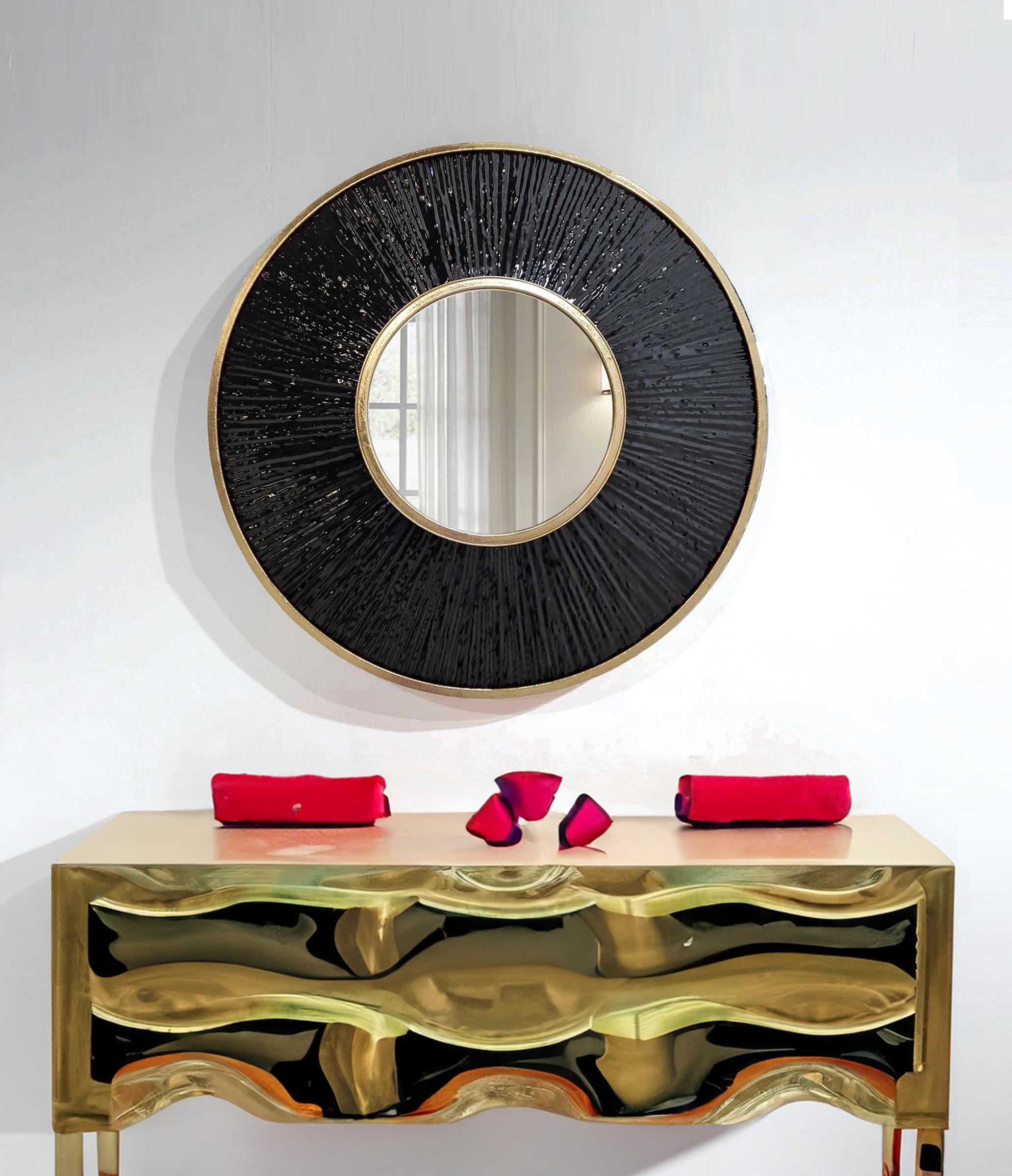 LUSTRO ŚCIENNE okrągłe, czarno-złote, styl loftowy