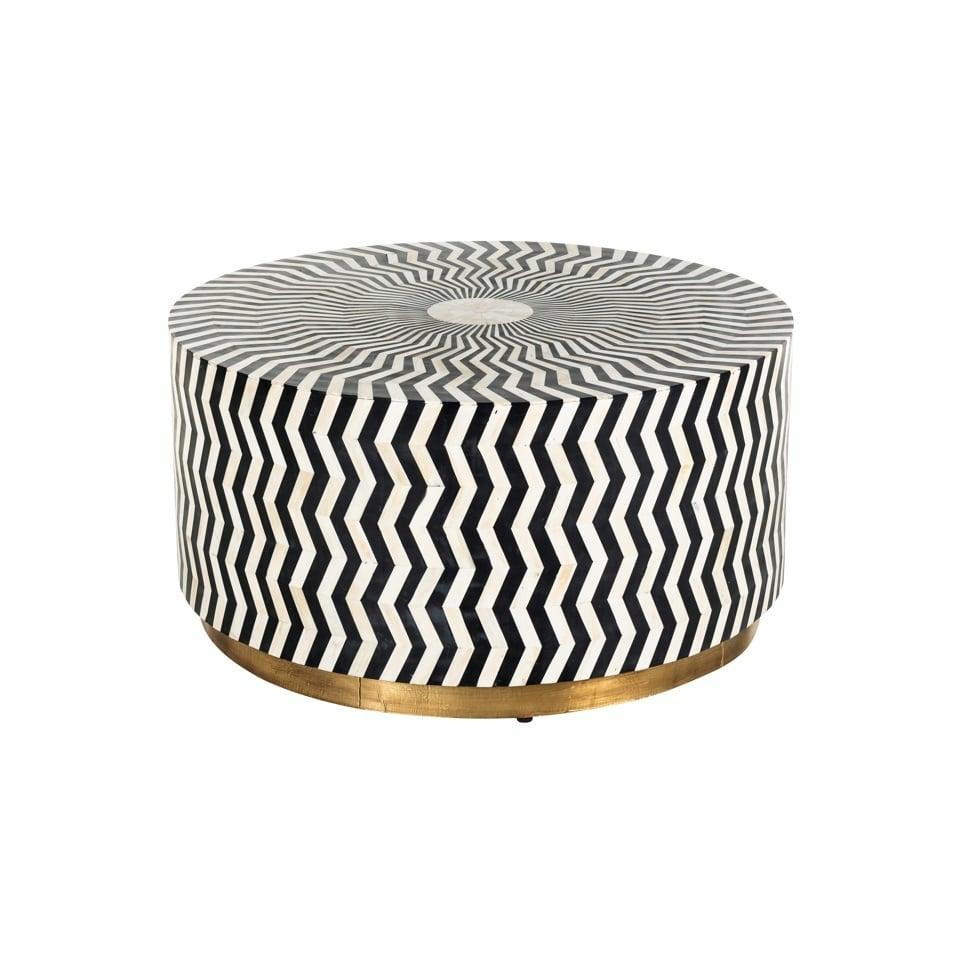 STOLIK KAWOWY Bliss biało-czarny, piękny wzór, okrągły