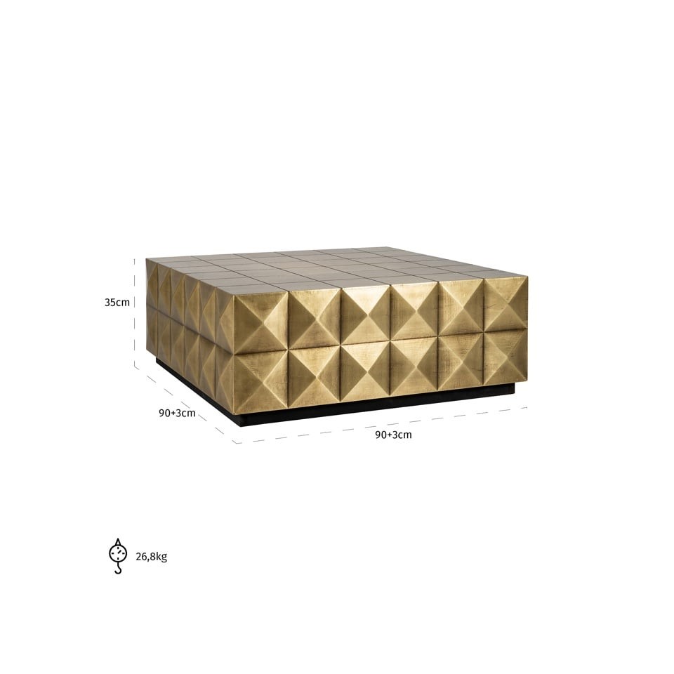 STOLIK KAWOWY Collada, szczotkowane złoto, kwadratowy, styl glamour, wymiary STOLIK KAWOWY Collada, szczotkowane złoto, kwadratowy, styl glamour, wymiary