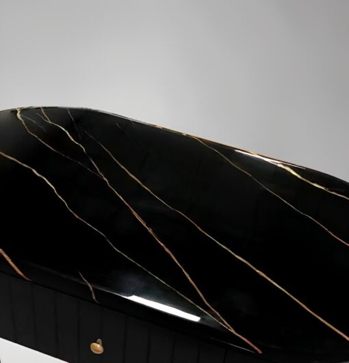 STOLIK KAWOWY czarny ze złotymi elementami, syntetyczny marmur, styl glamour, wyjątkowy