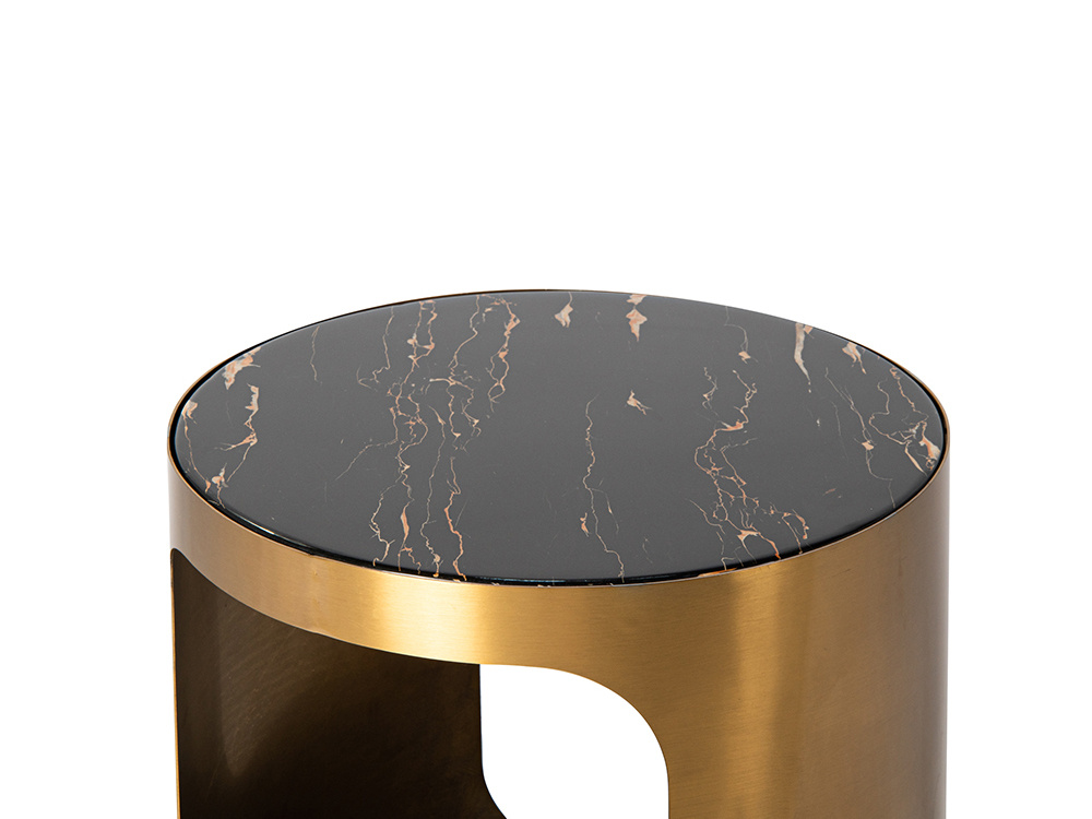 STOLIK KAWOWY satynowe złoto, dwa czarne blaty, nowoczesny design, ekskluzywny