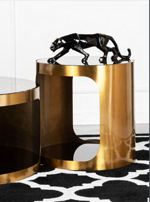 STOLIK KAWOWY satynowe złoto, dwa czarne blaty, nowoczesny design, piękny