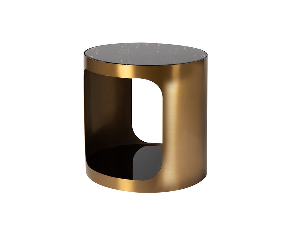 STOLIK KAWOWY satynowe złoto, dwa czarne blaty, nowoczesny design