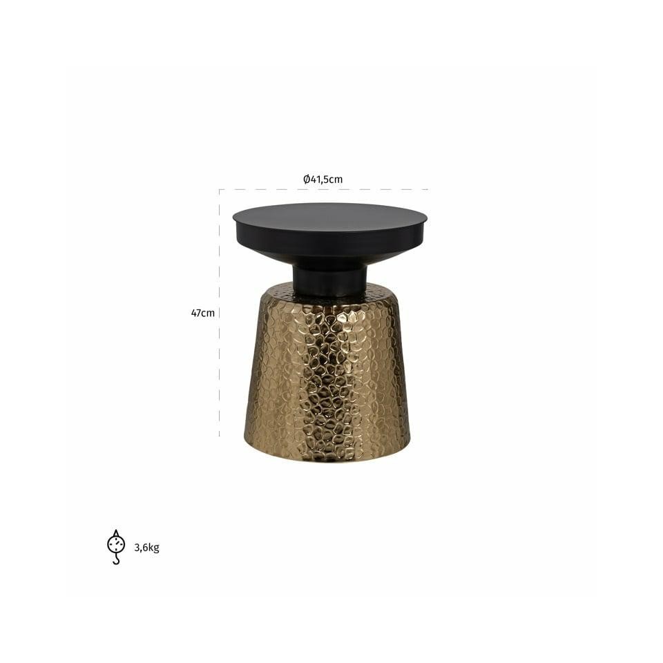STOLIK POMOCNICZY Freddie złoto-czarny, teksturowe detale, glamour, wymiary STOLIK POMOCNICZY Freddie złoto-czarny, teksturowe detale, glamour, wymiary