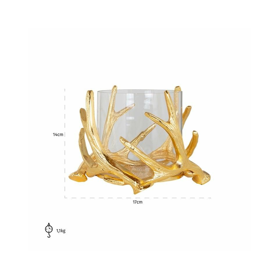 ŚWIECZNIK Harvey złote gałązki, szklany klosz, designerski, mały, wymiary ŚWIECZNIK Harvey złote gałązki, szklany klosz, designerski, mały, wymiary