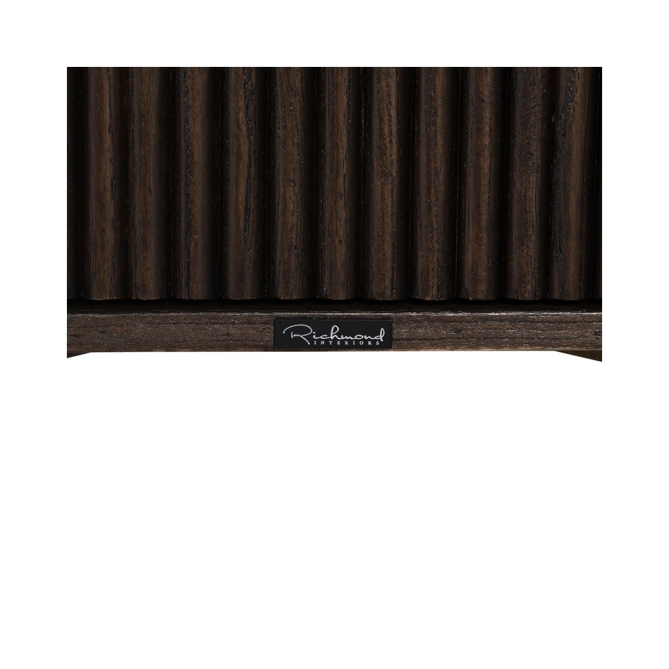 SZAFKA NOCNA Luxor z drewna dębowego, prążkowany wzór, złote detale, klasyczna, brązowa