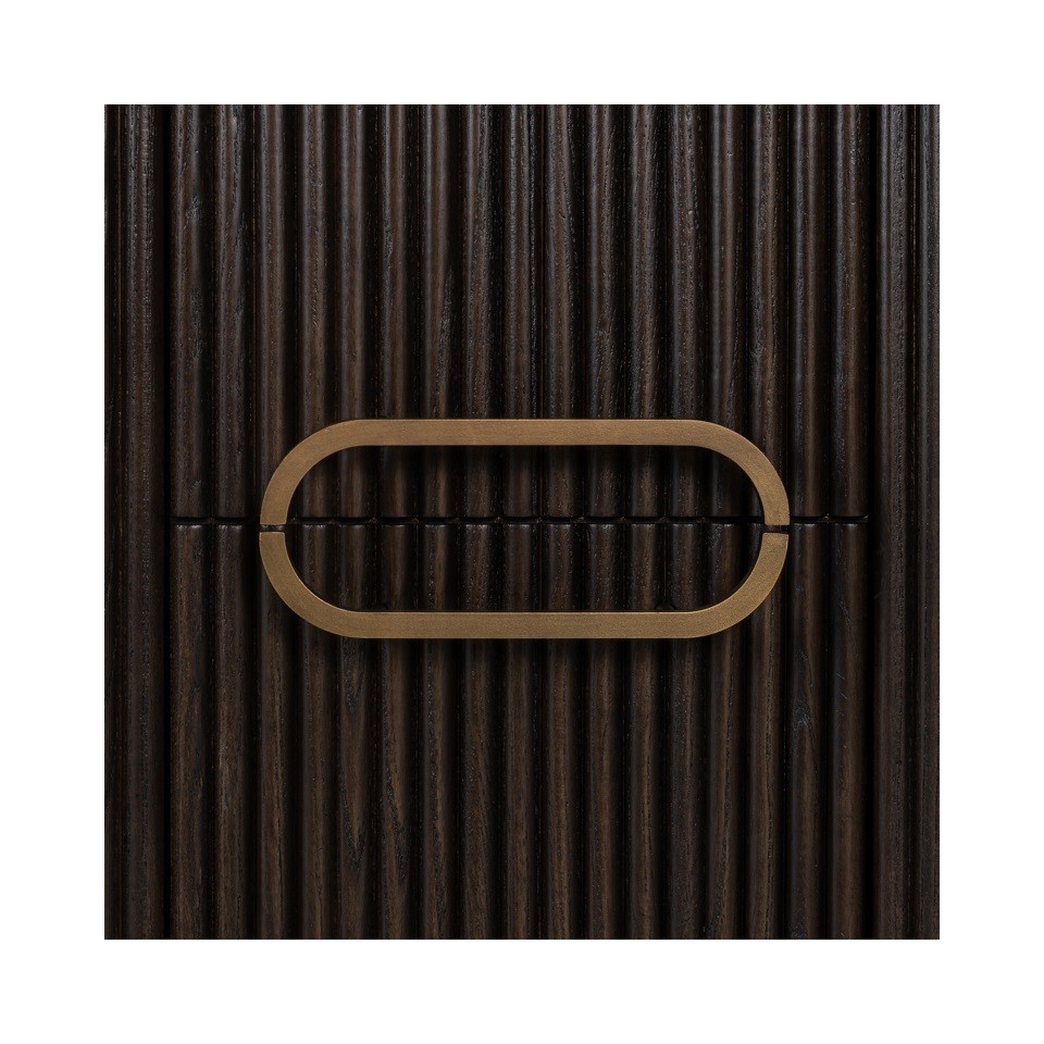 SZAFKA NOCNA Luxor z drewna dębowego, prążkowany wzór, złote detale, klasyczna, dekoracyjna