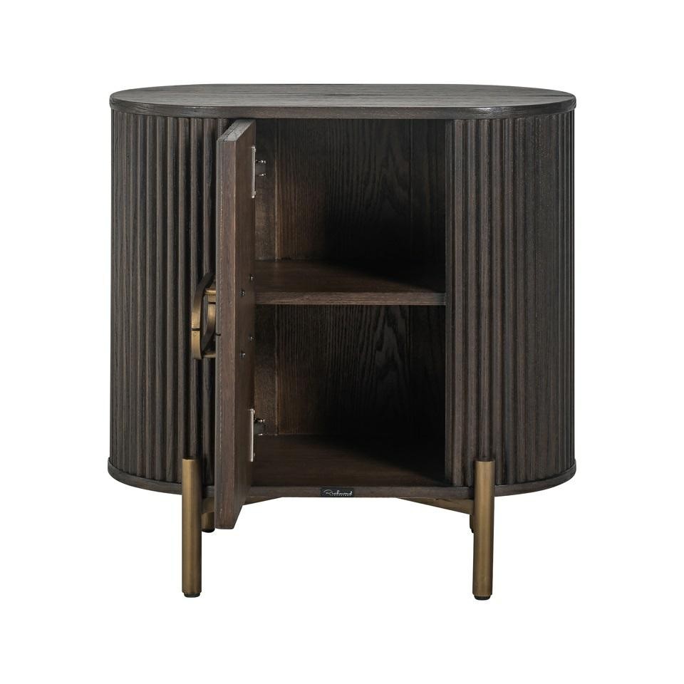 SZAFKA NOCNA Luxor z drewna dębowego, prążkowany wzór, złote detale, klasyczna, ekskluzywna