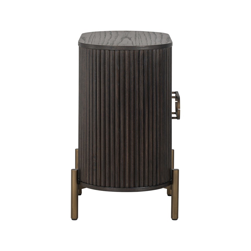 SZAFKA NOCNA Luxor z drewna dębowego, prążkowany wzór, złote detale, klasyczna, wyjątkowa