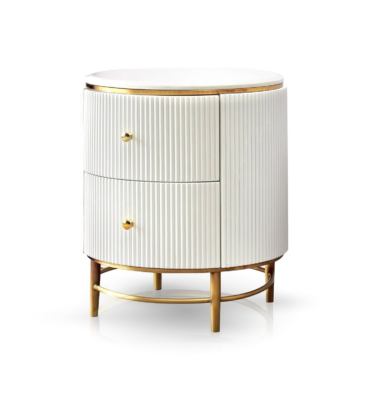 SZAFKA NOCNA biała, złote detale, dwie szuflady, ekskluzywna, glamour