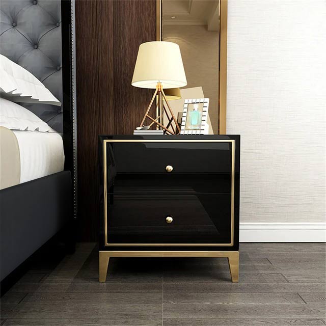 SZAFKA NOCNA czarna, złote detale, dwie szafki, glamour, piękny