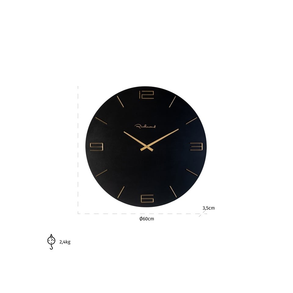 ZEGAR Bryam czarny, okrągły, złote detale, styl glamour, wymiary ZEGAR Bryam czarny, okrągły, złote detale, styl glamour, wymiary