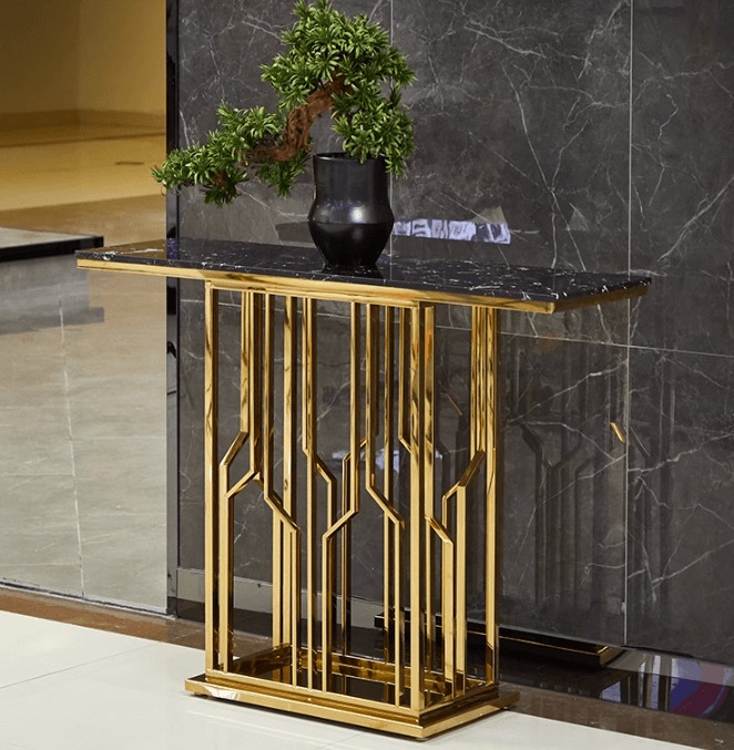 KONSOLA czarny blat, dekoracyjna, złota podstawa, ponadczasowa, ekskluzywna KONSOLA czarny blat, dekoracyjna, złota podstawa, ponadczasowa, ekskluzywna