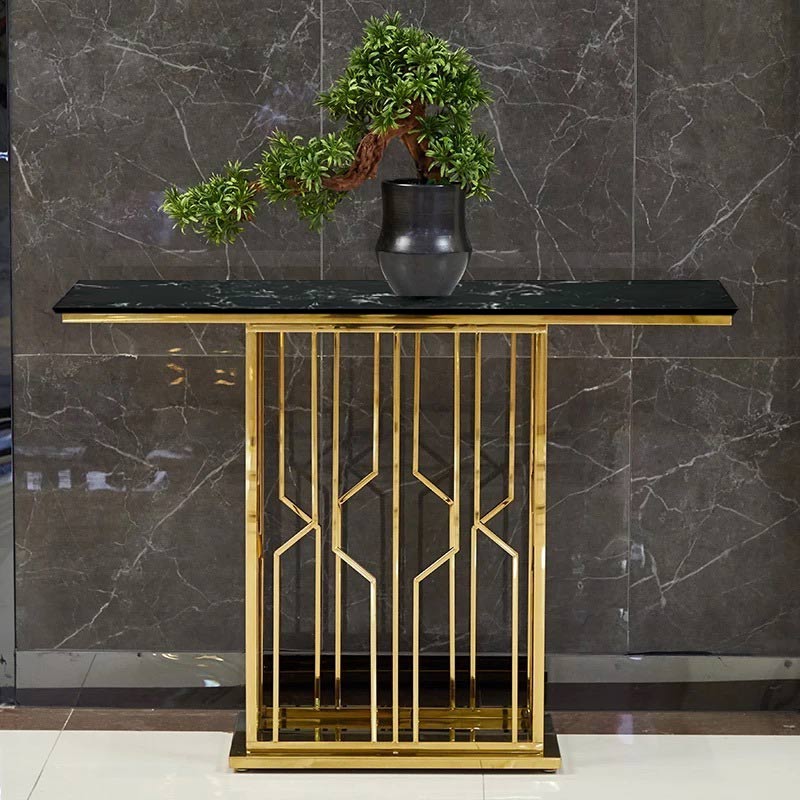 KONSOLA czarny blat, dekoracyjna, złota podstawa, ponadczasowa, styl glamour KONSOLA czarny blat, dekoracyjna, złota podstawa, ponadczasowa, styl glamour