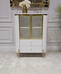 KOMODA biała Anne, złote elementy, 2-drzwiowa, styl glamour, piękna